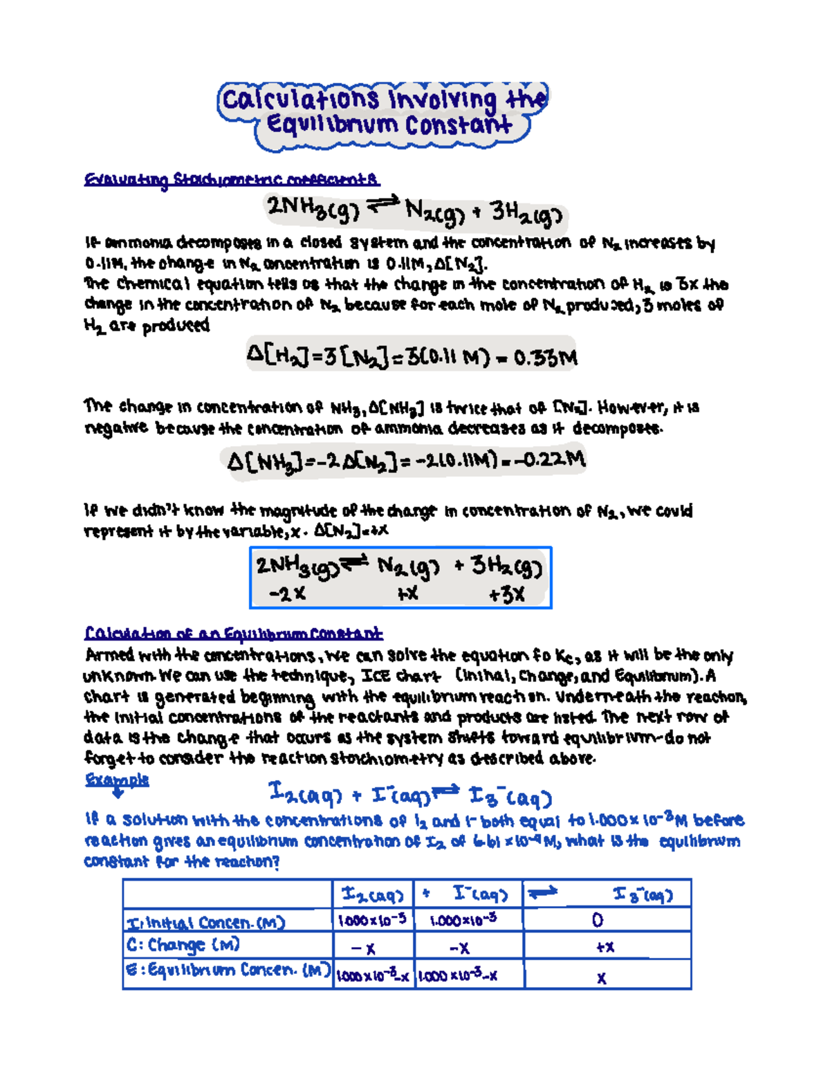 Calculations Involving the Equilibrium Constant ...