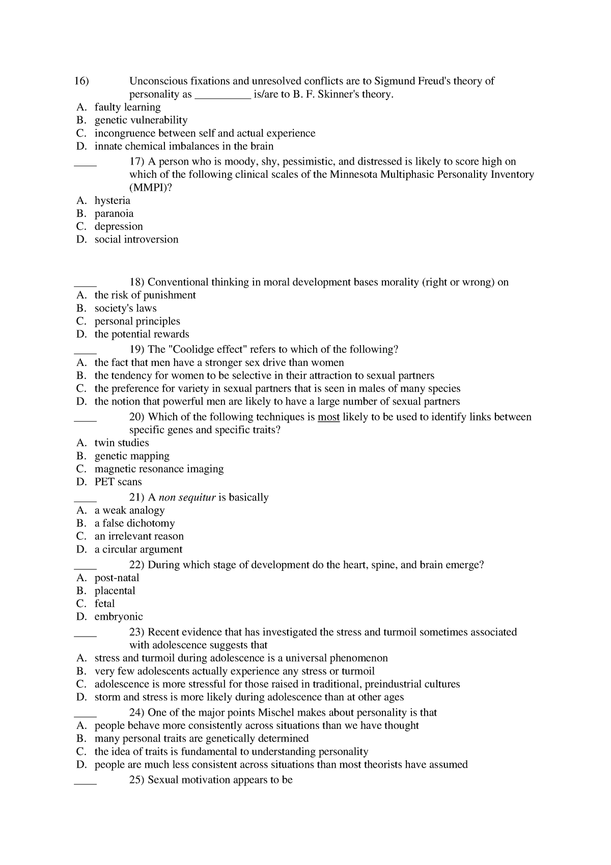 Psy 4 mc - Part of psy100 mc test 4 - Unconscious fixations and ...