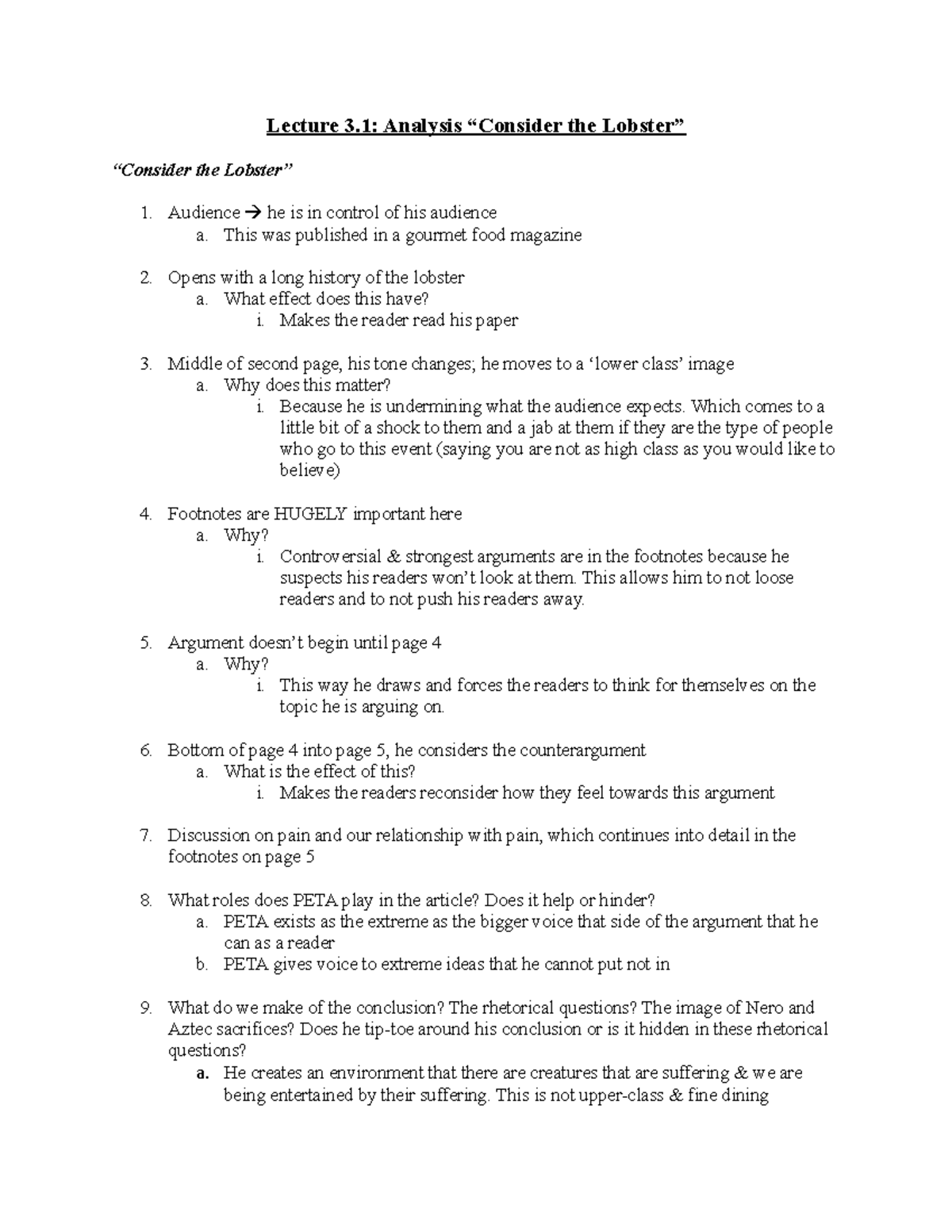 Lecture 3.1 Analysis Consider the Lobster - Lecture 3: Analysis “Consider the Lobster” “Consider ...