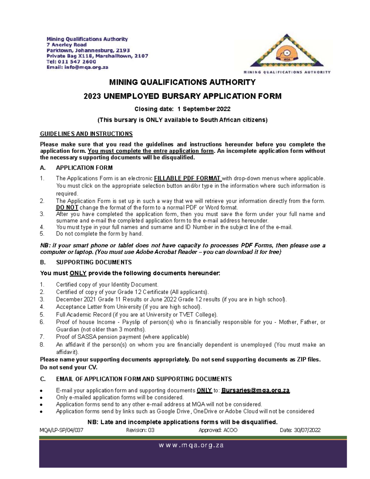 2023-Unemployed-Bursary-Application- sikhumbuzo nklatya - MQA/LP-SP/04/ ...