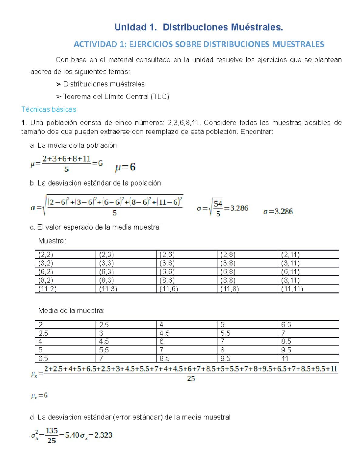 Actividad 1 Estadistica Inferencial Unidad 1 Distribuciones Muéstrales Actividad 1 3961