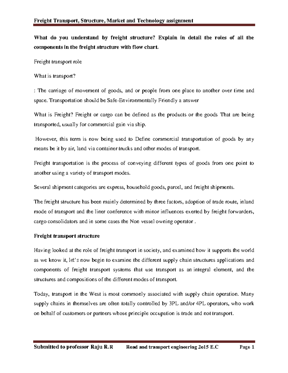 Freight Assignment Final TO Subimit - What do you understand by freight ...