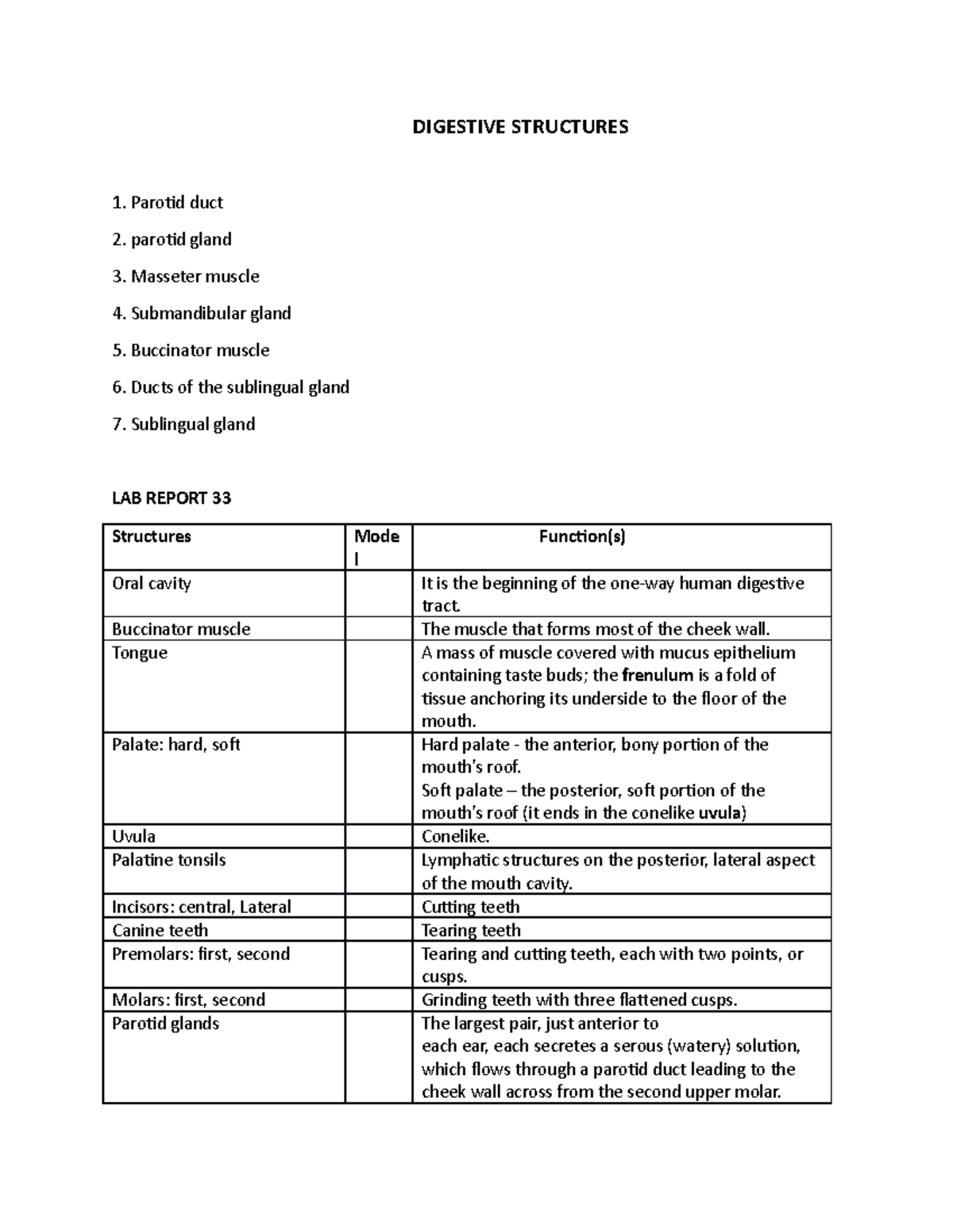 Digestive Structures - Development Module Activity Development Module ...