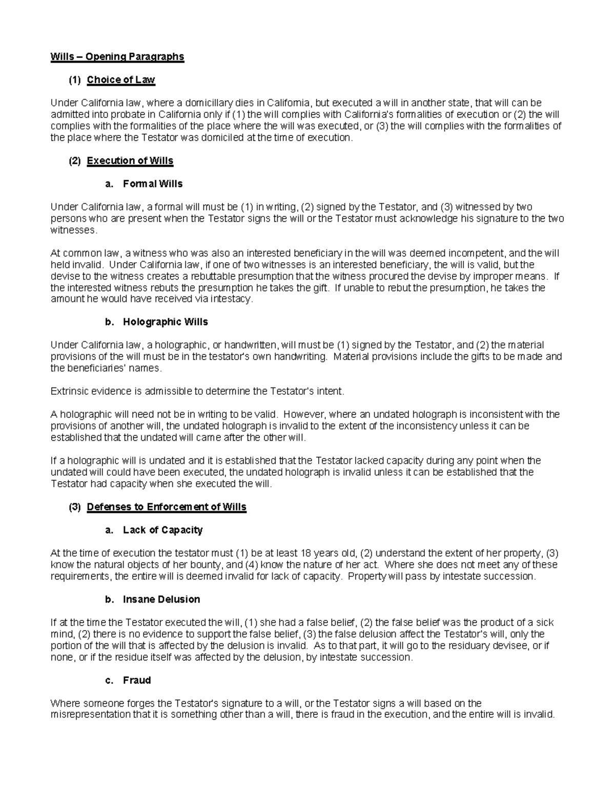 Sample.rule.statements - Wills – Opening Paragraphs (1) Choice of Law ...