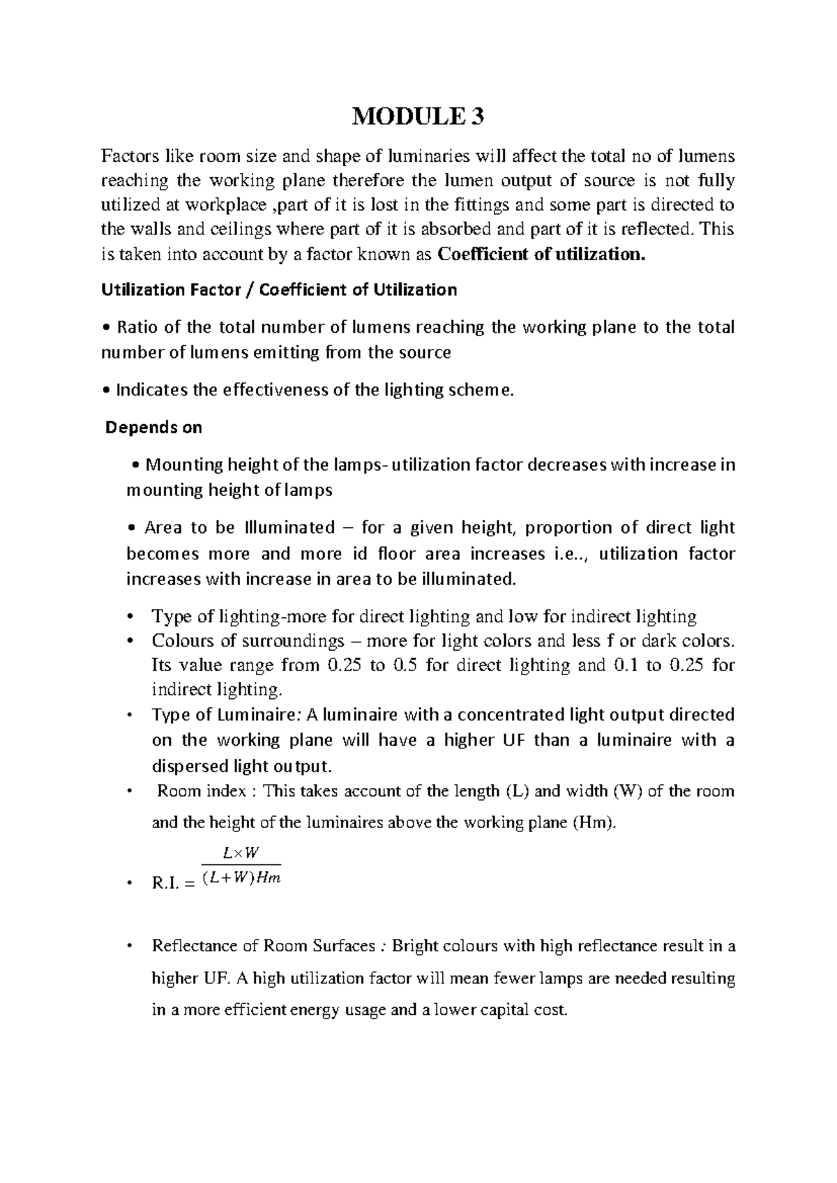 Illumination Module 3 Notes Module 3 Factors Like Room Size And Shape