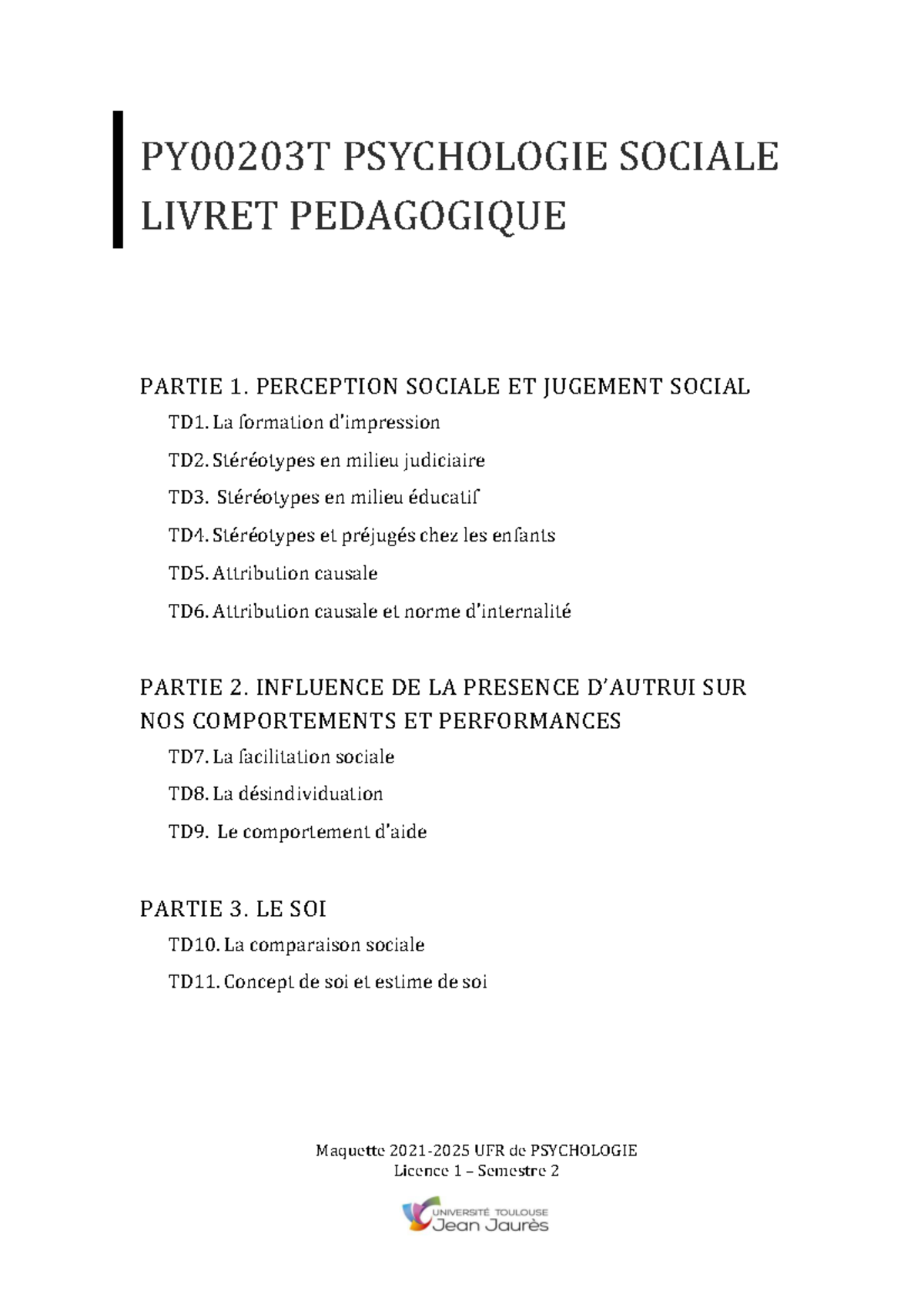 UE 203 Livret pédagogique 202220231 Maquette 20212025 UFR de