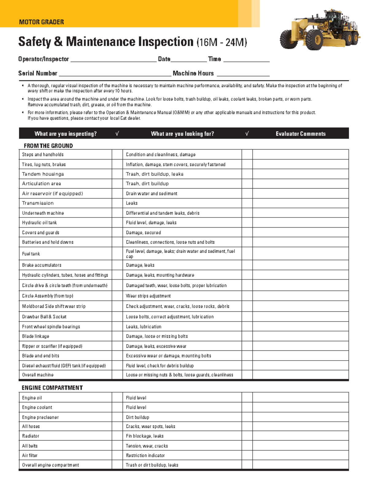 Safety & Maintenance Inspection (16M-24M) - MOTOR GRADER Safety ...