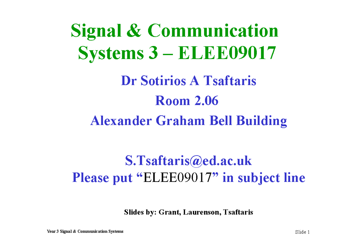 Lecture Intro 0 1pp - Communication Systems - Year 3 Signal ...