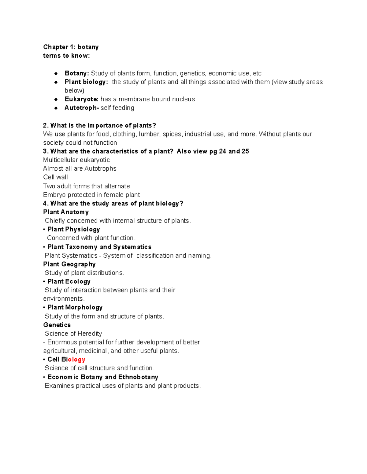 Botany exam 1 study guide Chapter 1 botany terms to know Botany