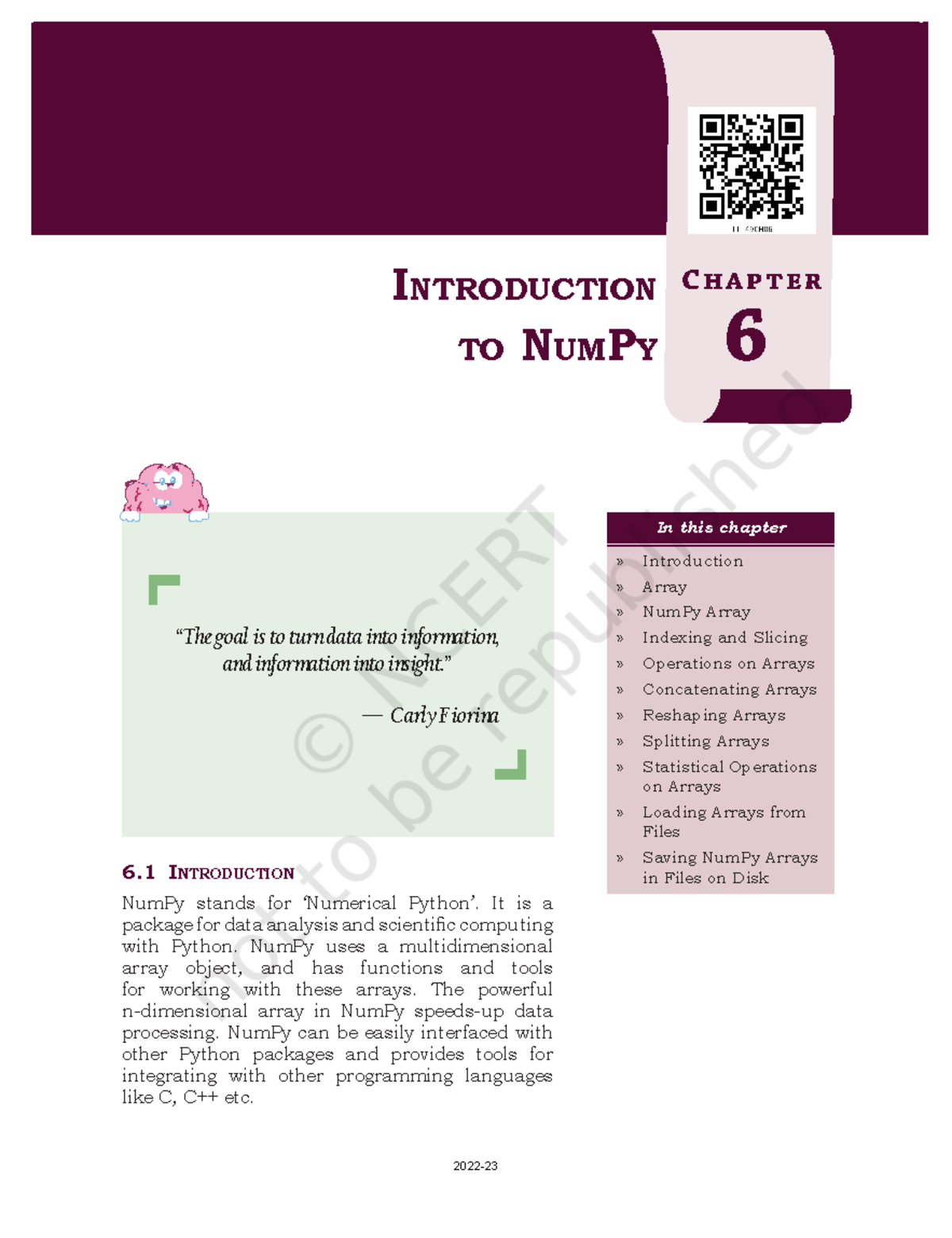 Keip106 - Hhsmmm - 6 IntroductIon NumPy stands for ‘Numerical Python ...
