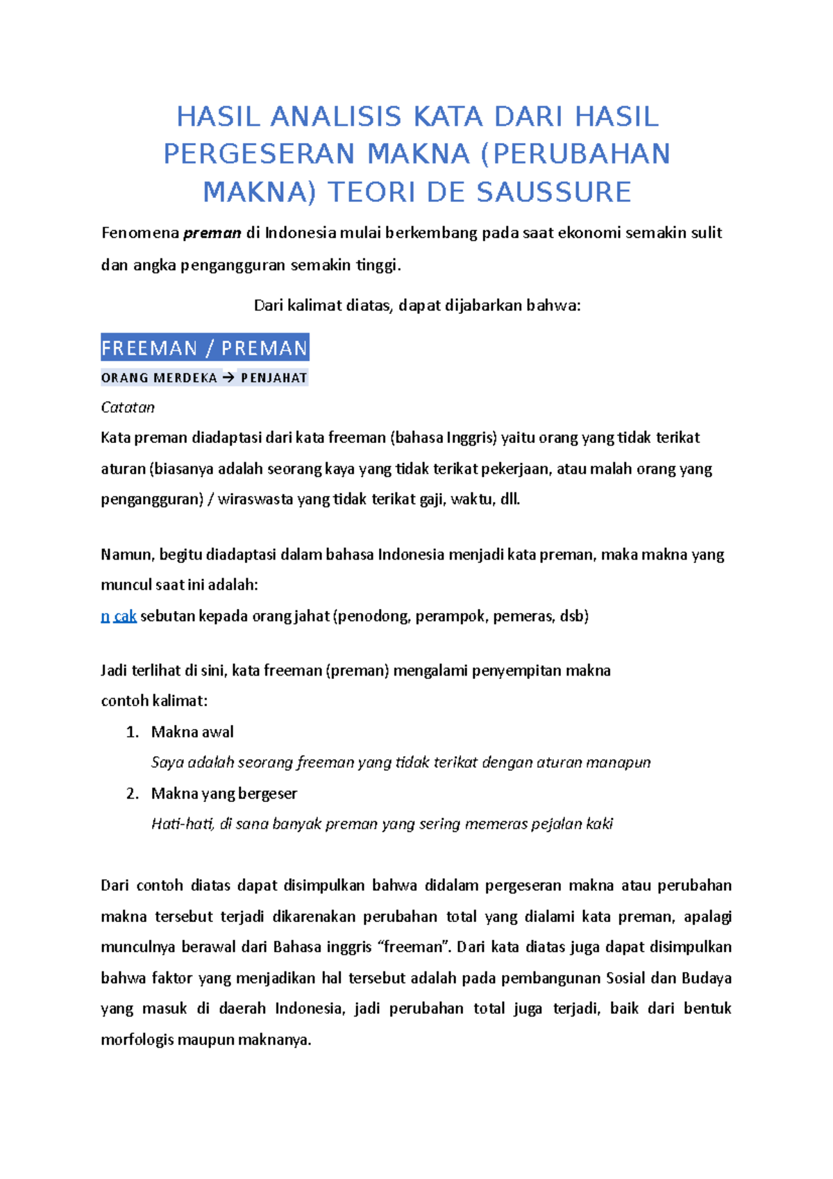 Hasil Analisis kata dari hasil pergeseran makna - HASIL ANALISIS KATA ...
