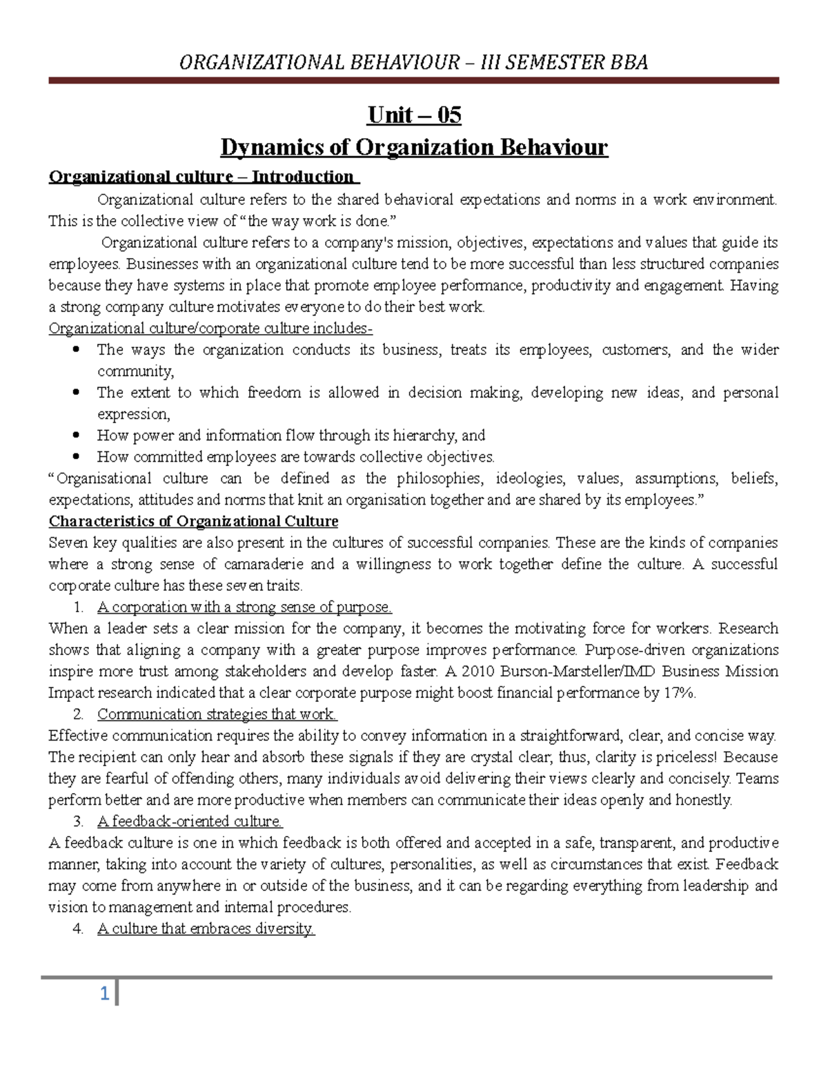 Dynamics of Organization Behaviour Unit 05 - Unit – 05 Dynamics of ...