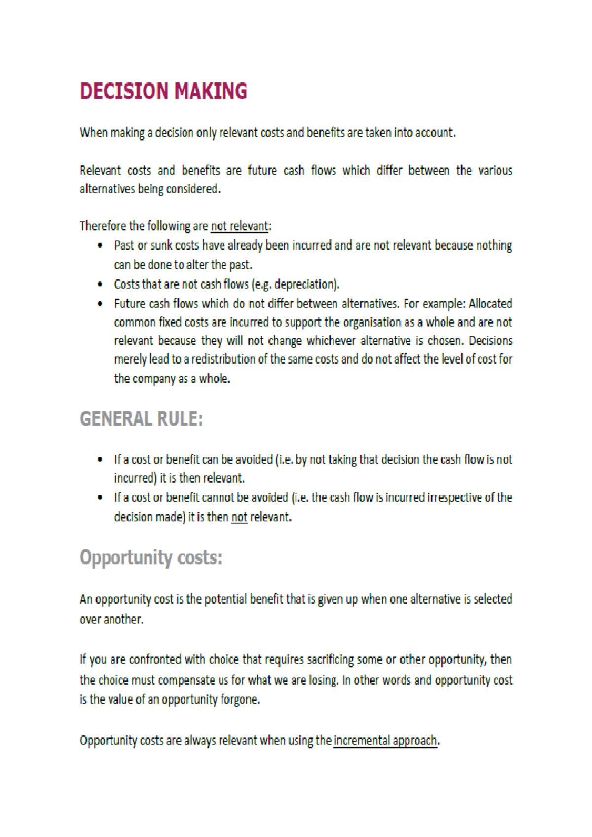 1.6 Ms. Lucias notes on Relevant Costing - DECISION MAKING When making ...