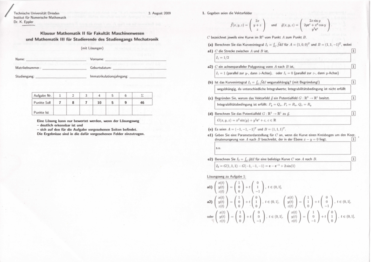 Mathe Klausur 2009 - Spezielle Kapitel Der Mathematik - Studocu