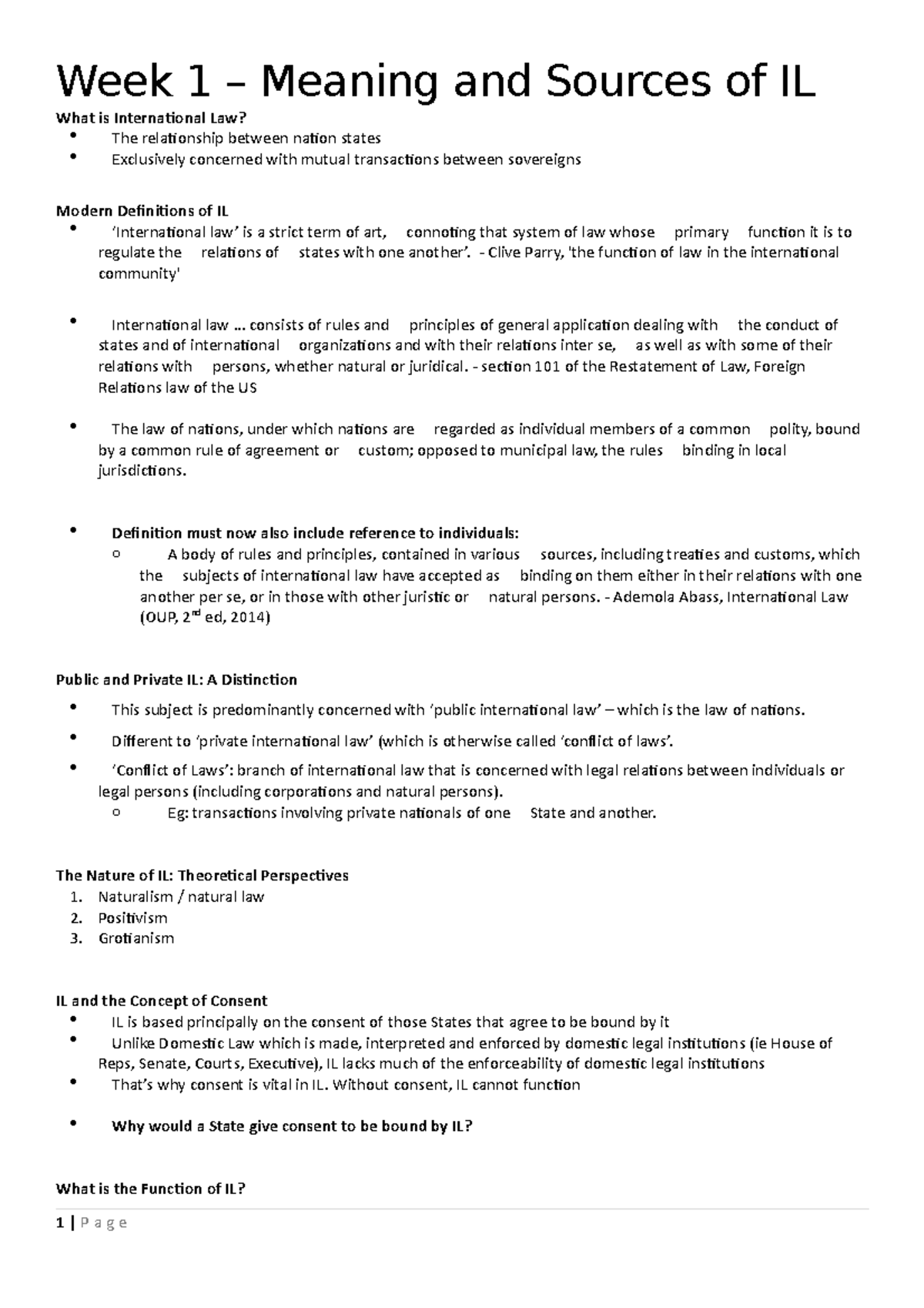 Wk 1-5 - Week 1 – Meaning and Sources of IL What is International Law ...