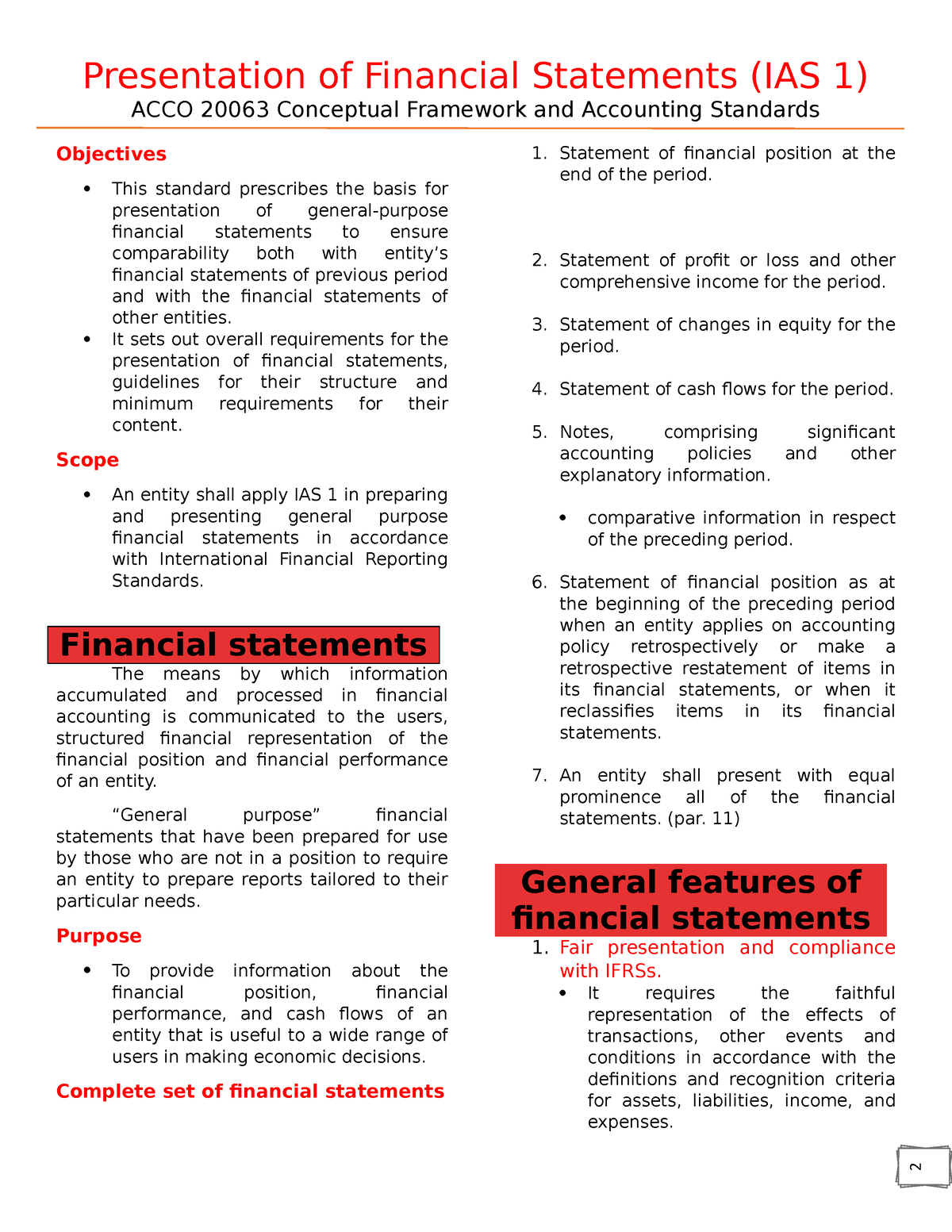 presentation of financial statements studocu