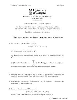 2B Linear Algebra 2017 Ex Sheet 1 Solutions - Ex Sheet 1 2B Linear ...