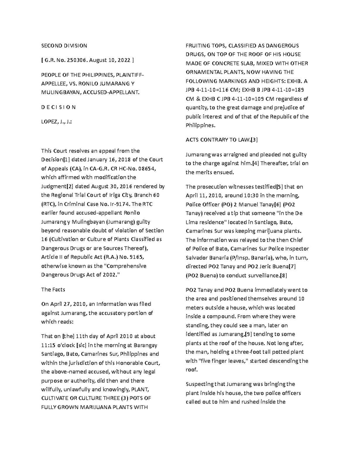 People VS Jumarang - reviewer - SECOND DIVISION [ G. No. 250306. August ...