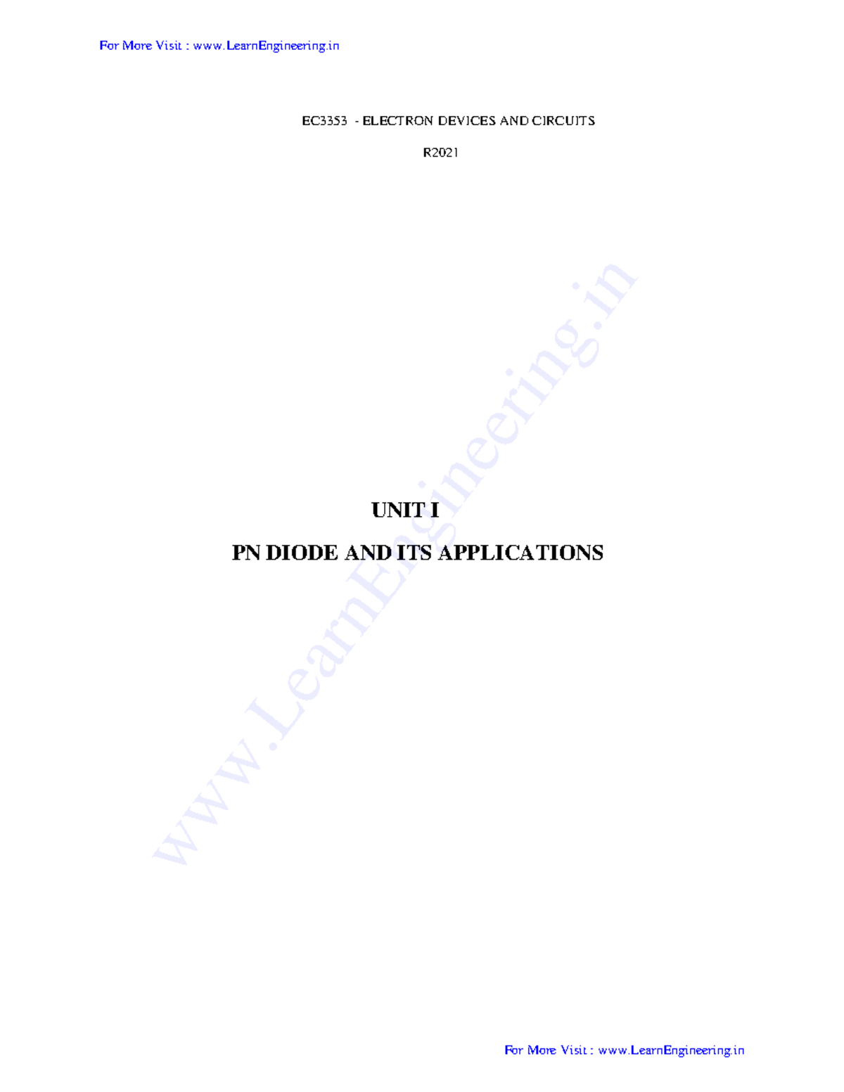 EDC 2 Marks - NOTES - UNIT I PN DIODE AND ITS APPLICATIONS ...