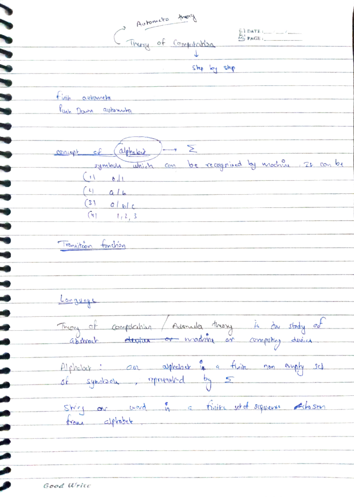 TOCclassnotes Lecture notes of toc Autometa theory ( of SET DATE