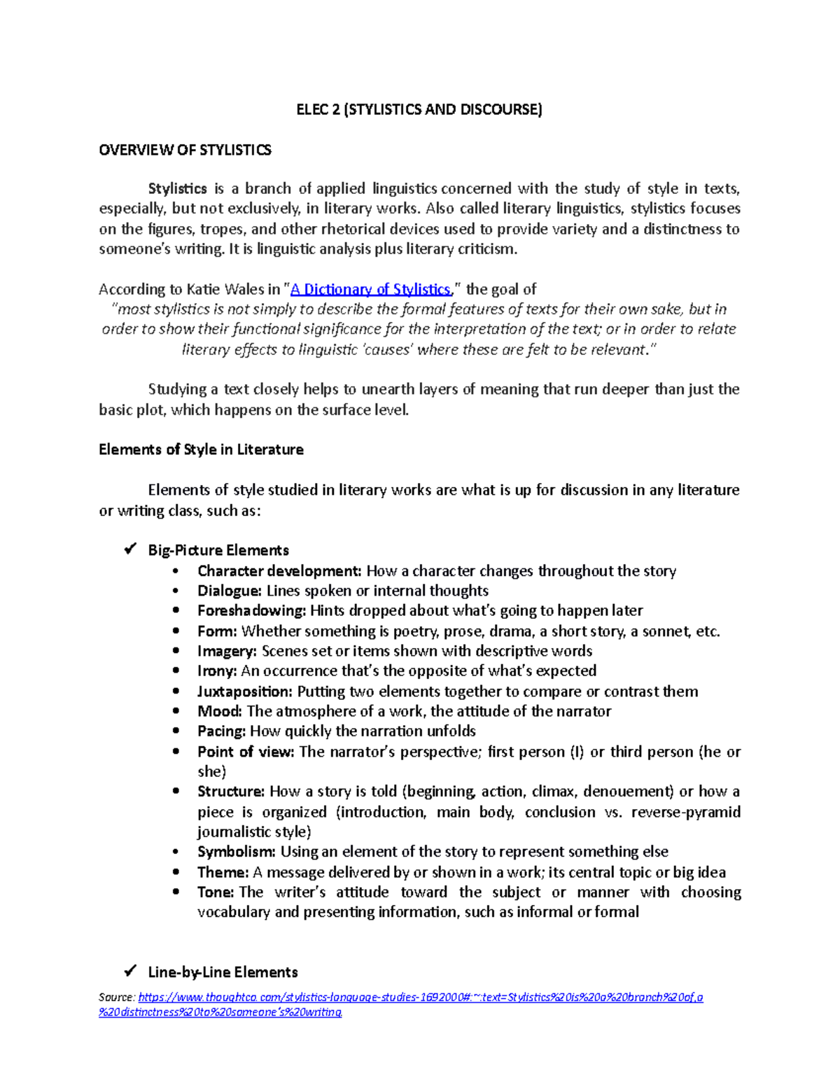 Overview Of Stylistics Elec 2 Stylistics And Discourse Overview Of