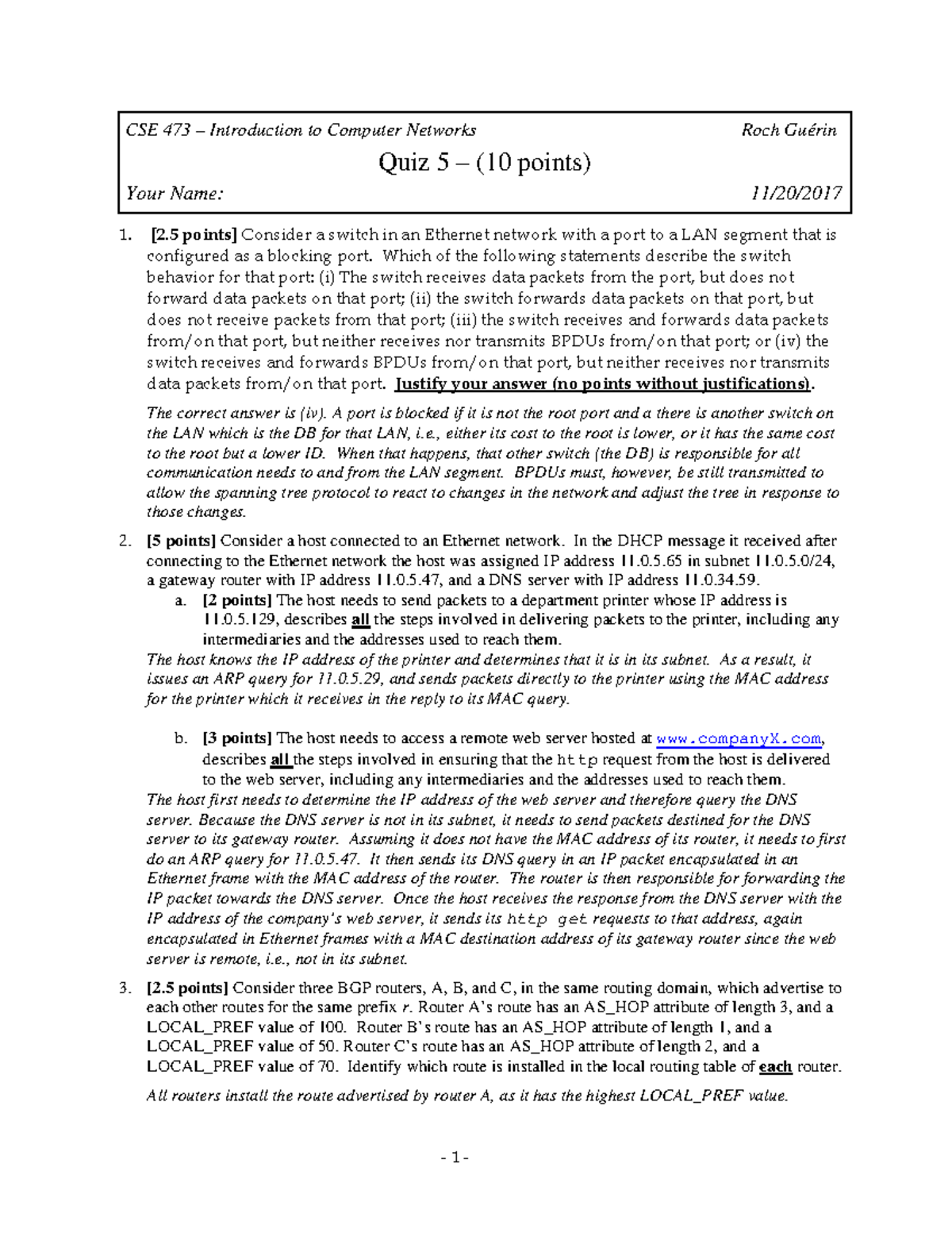 CSE473 2016-2017 Quiz 5 + Sols - CSE 473 – Introduction To Computer ...