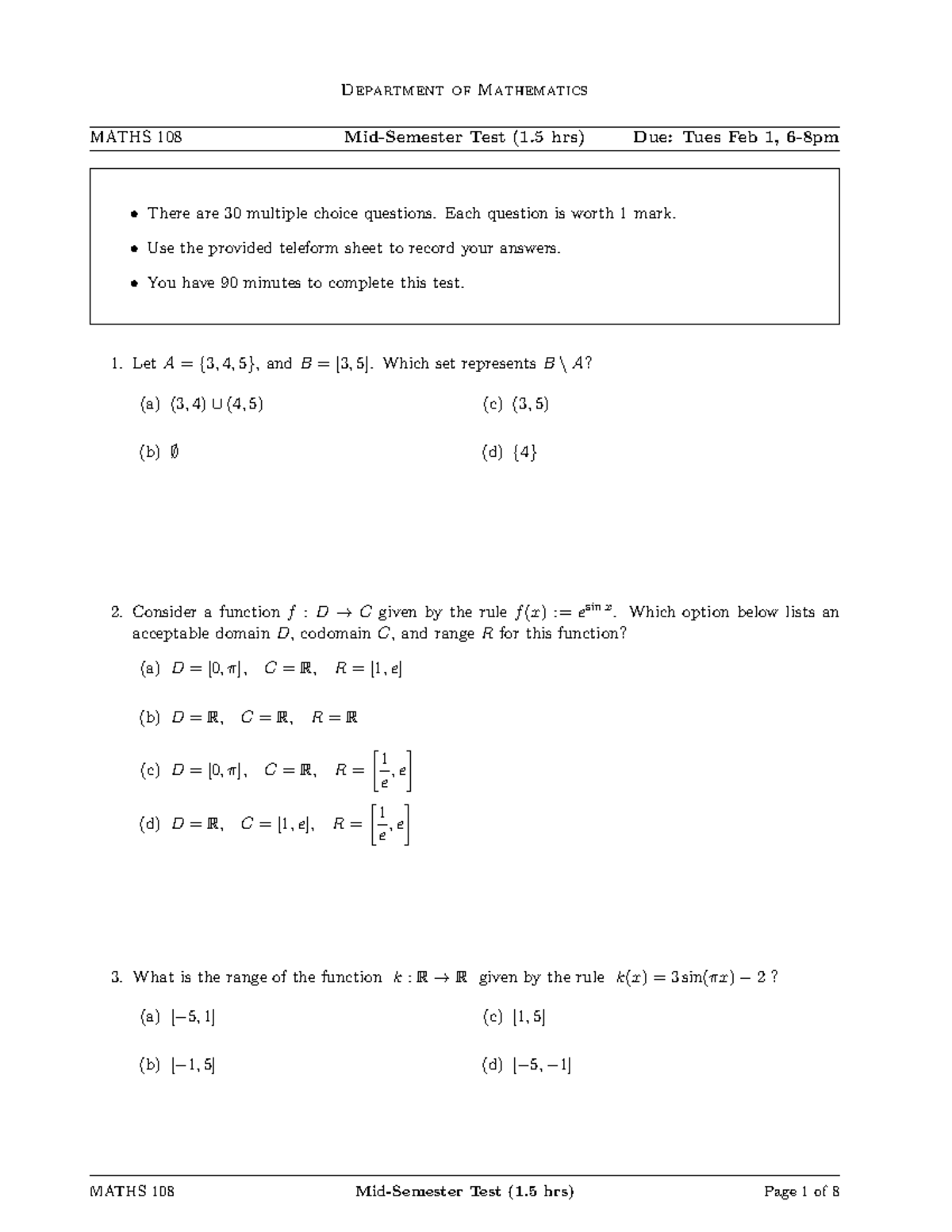 MATHS108 Test-2022SS-version 0-1 - Department of Mathematics MATHS 108 ...