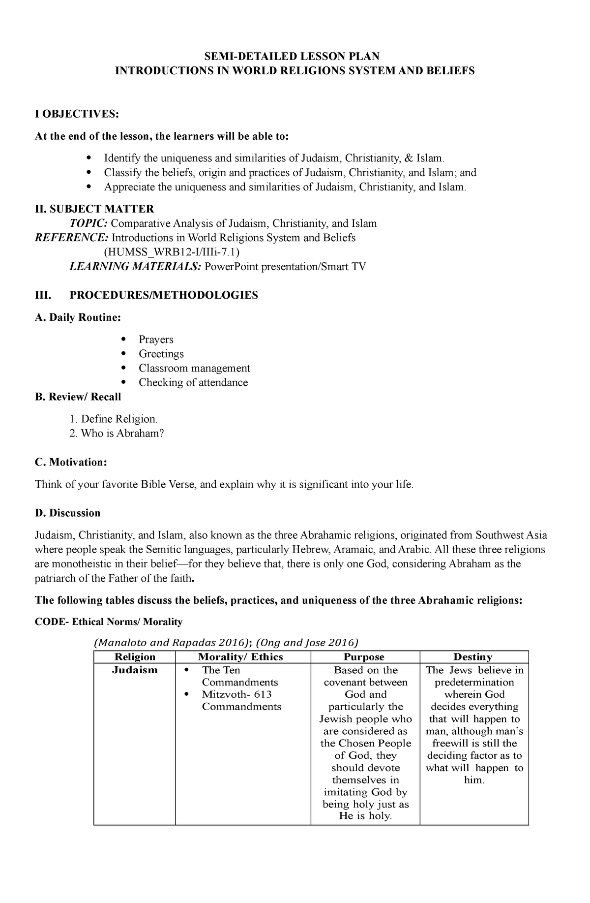SLP-World Re L - n/a - SEMI-DETAILED LESSON PLAN INTRODUCTIONS IN WORLD ...