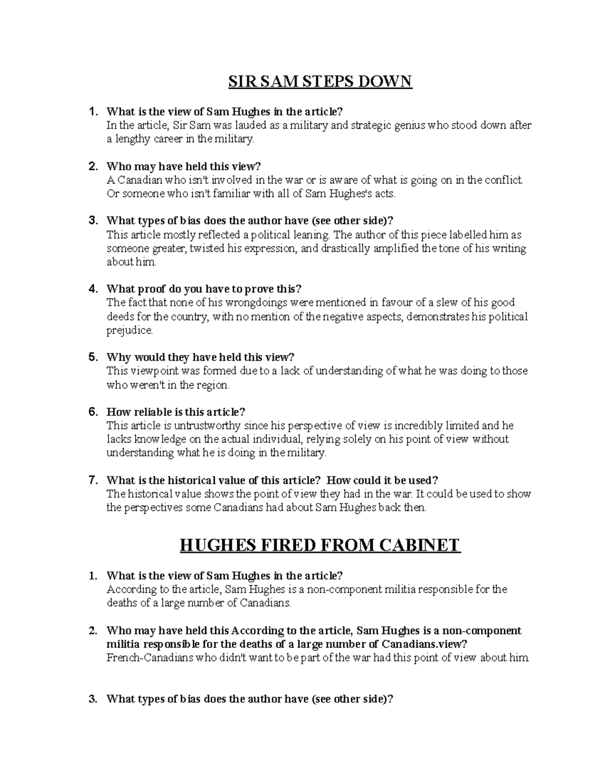 Detecting Bias Sam Hughes SIR SAM STEPS DOWN What is the view of