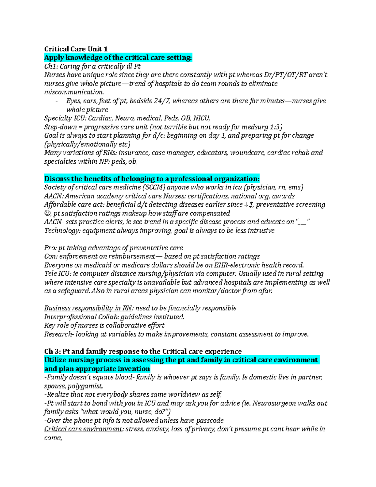 critical care case study example