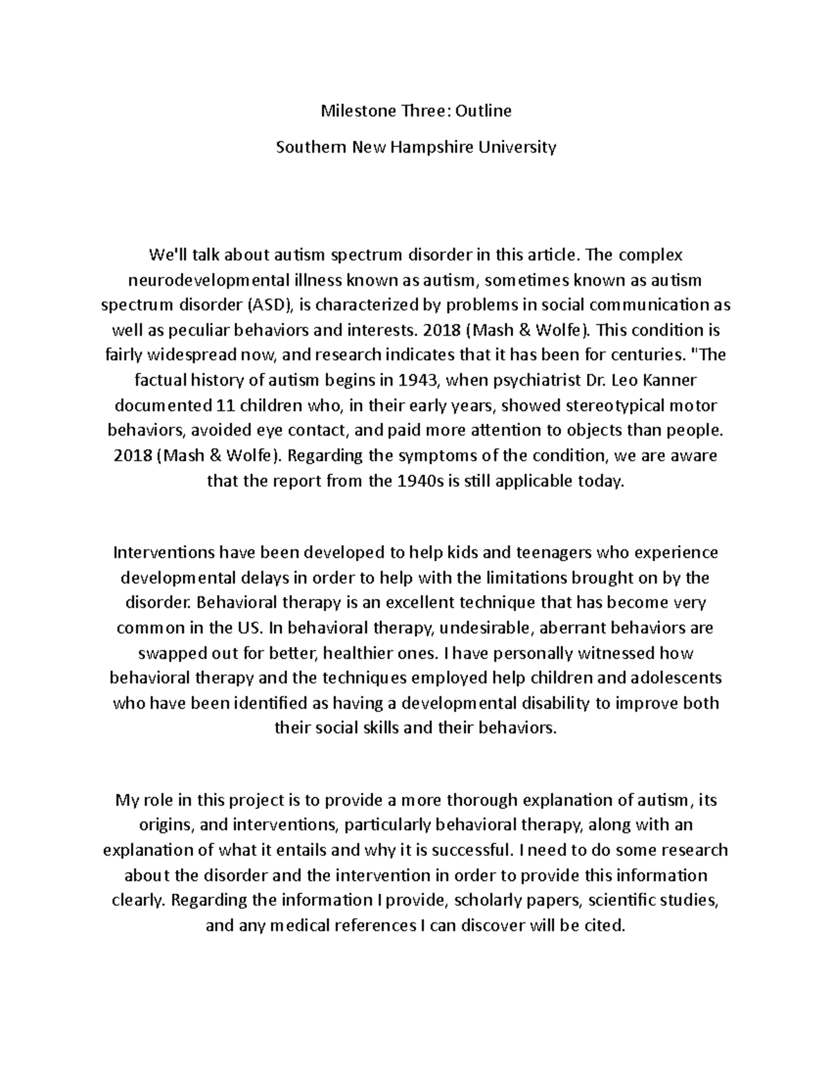 Milestone Three Outline psy 314 - Milestone Three: Outline Southern New ...