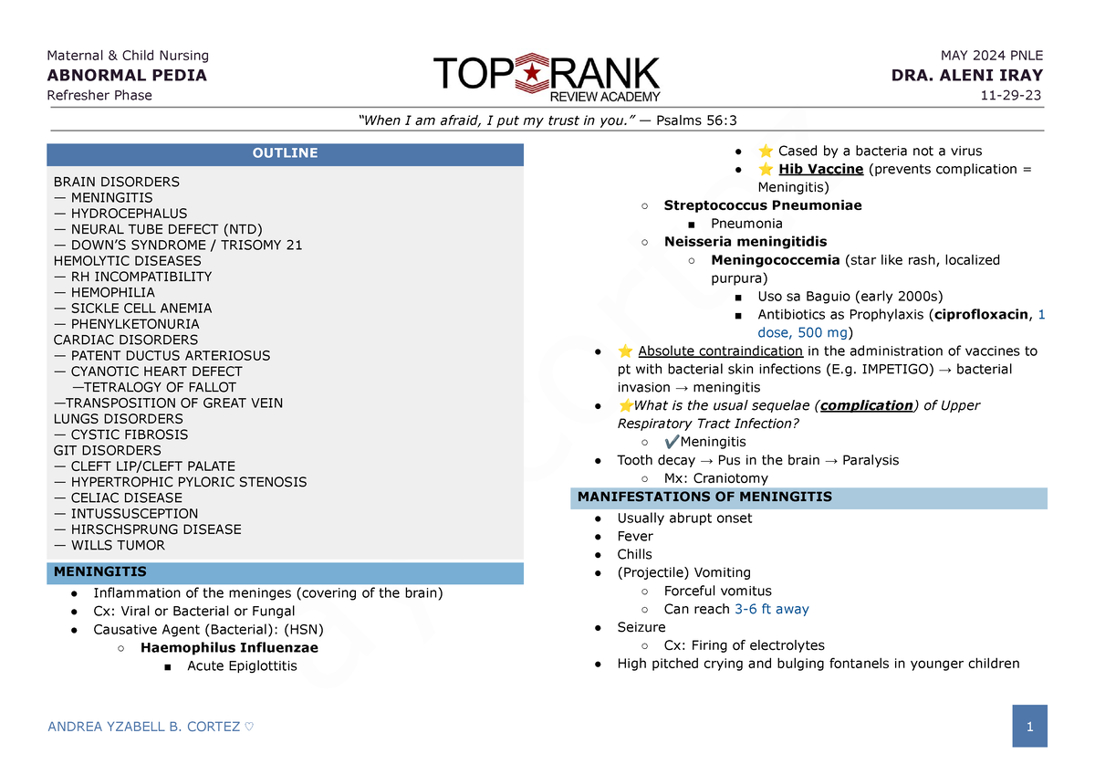 PediatricsAbnormal aybcortez Maternal & Child Nursing MAY 2024 PNLE