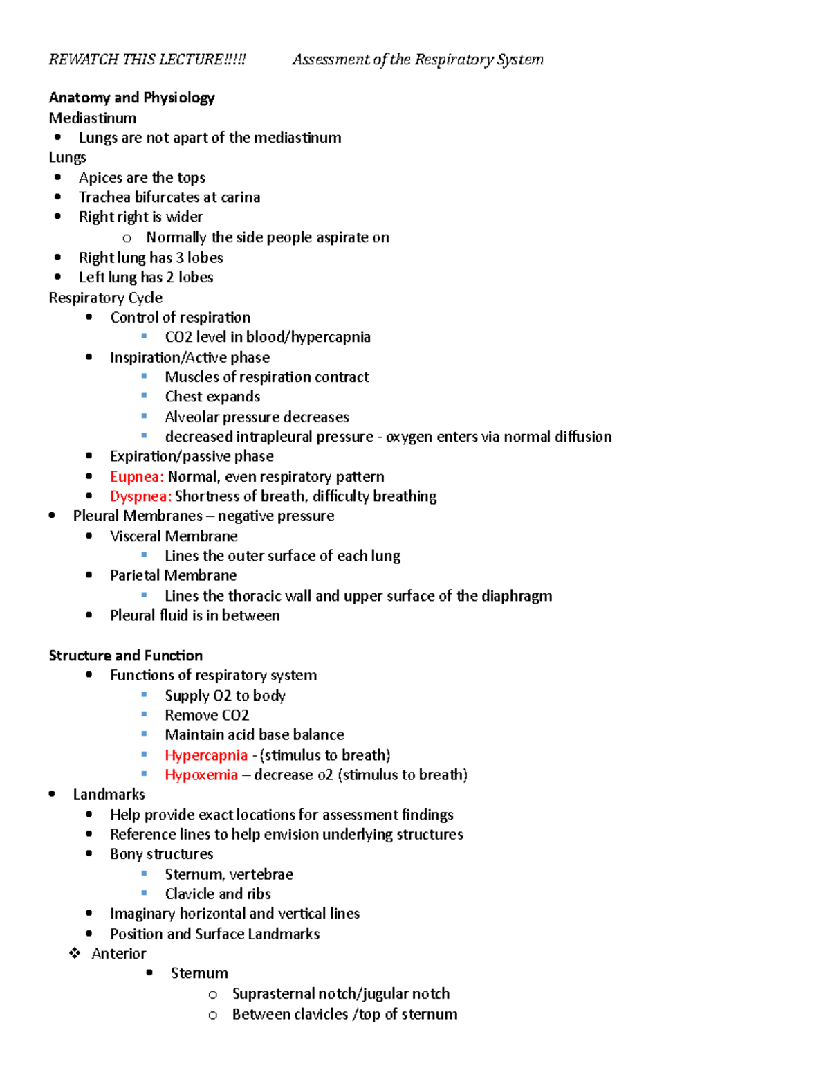 Thorax notes part 1 - Anatomy and Physiology Mediastinum Lungs are not ...