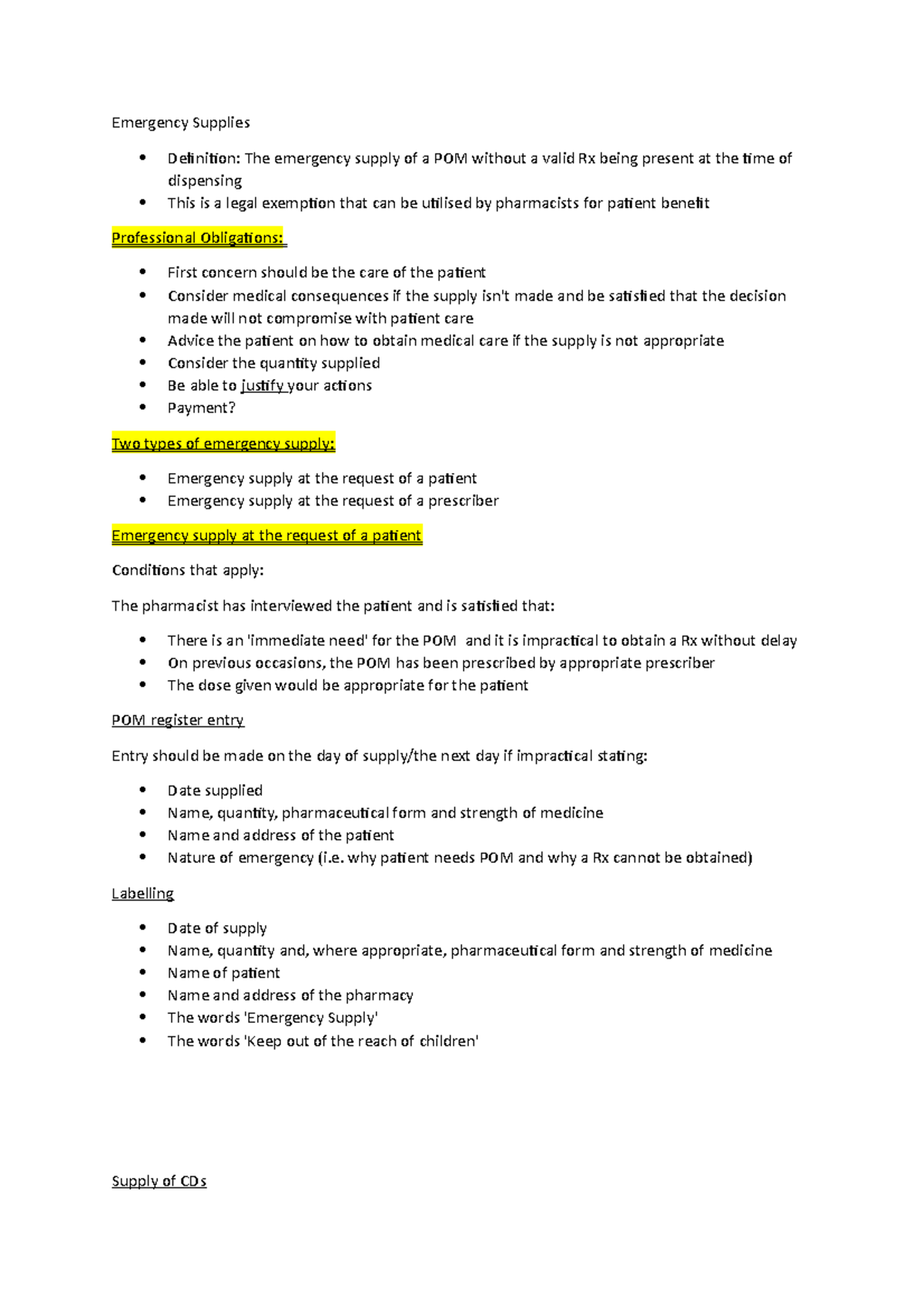 7. Emergency Supplies mph209 law lectures Emergency Supplies Definition The emergency