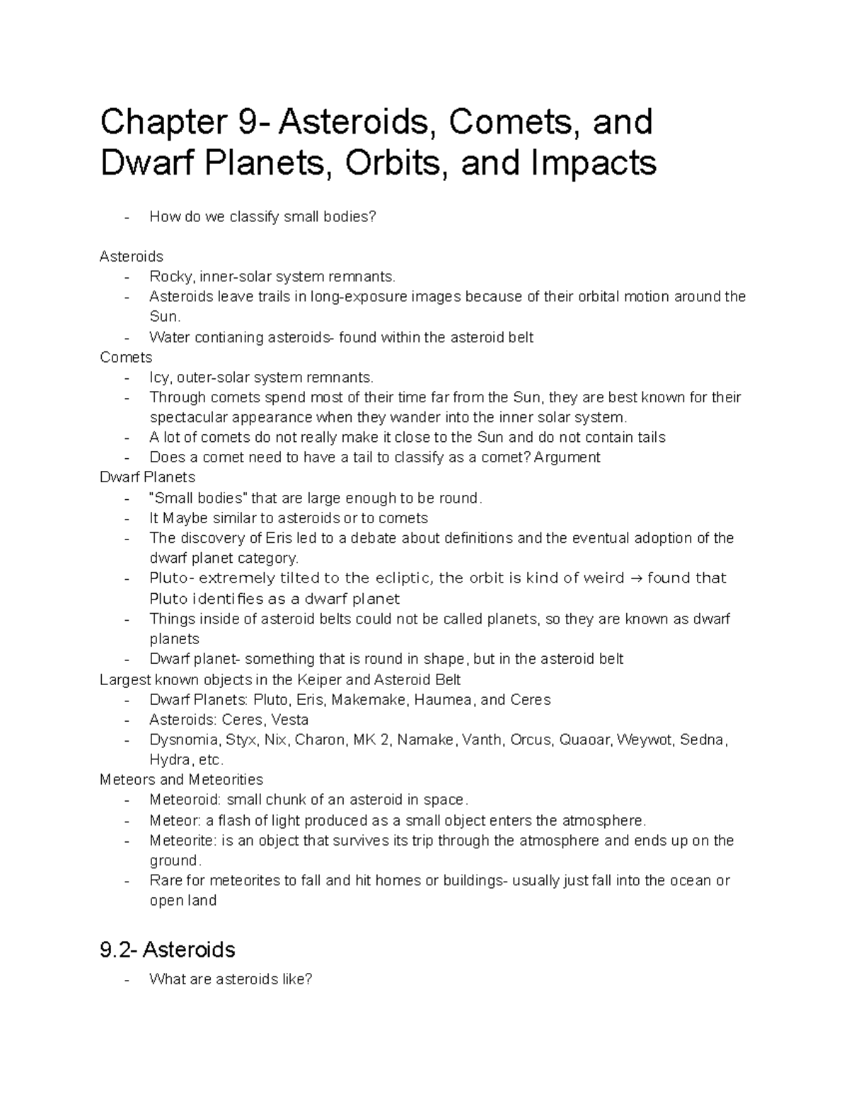 Solar System-Chapter 9: Asteroids, Comets, and Dwarf Planets, Orbits ...