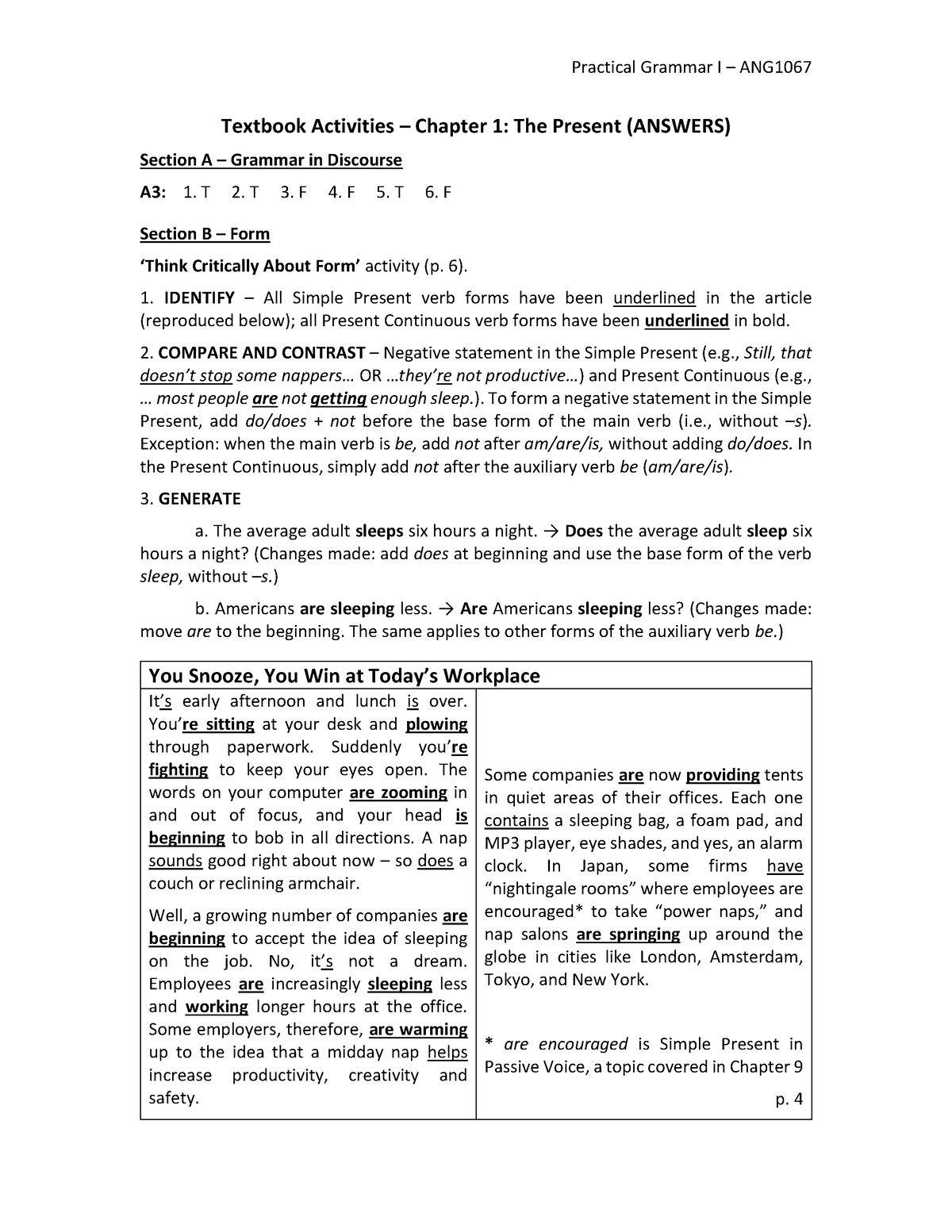 Textbook Activities Chapter 1 Answers Textbook Activities Chapter 1 The Present Answers 