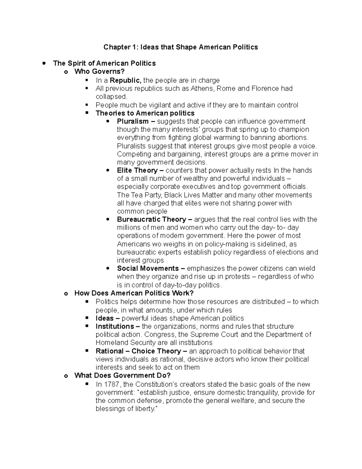Chapter 1 Notes - The Spirit of American Politics - Chapter 1: Ideas ...