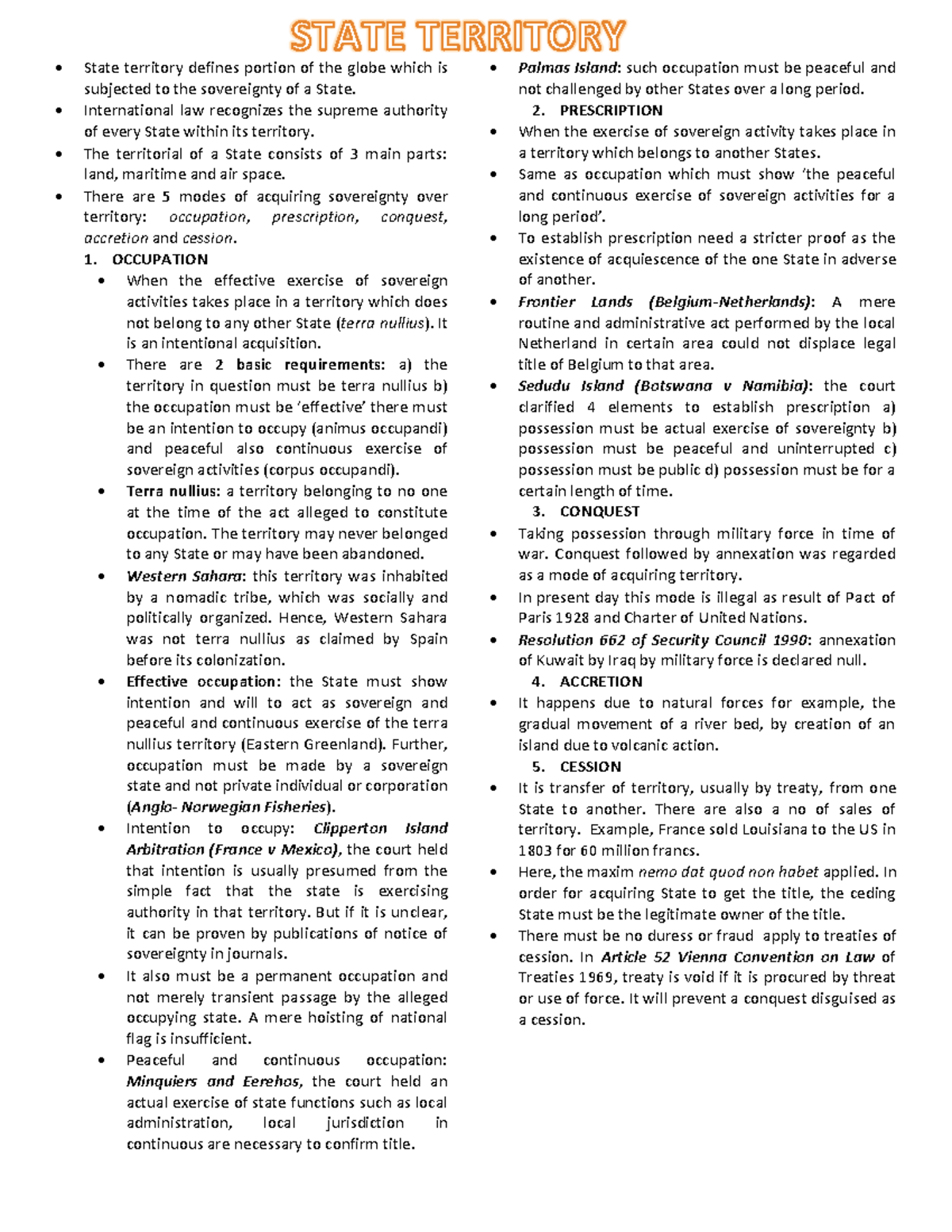 State Territory - Public International Law 1 - State territory defines ...