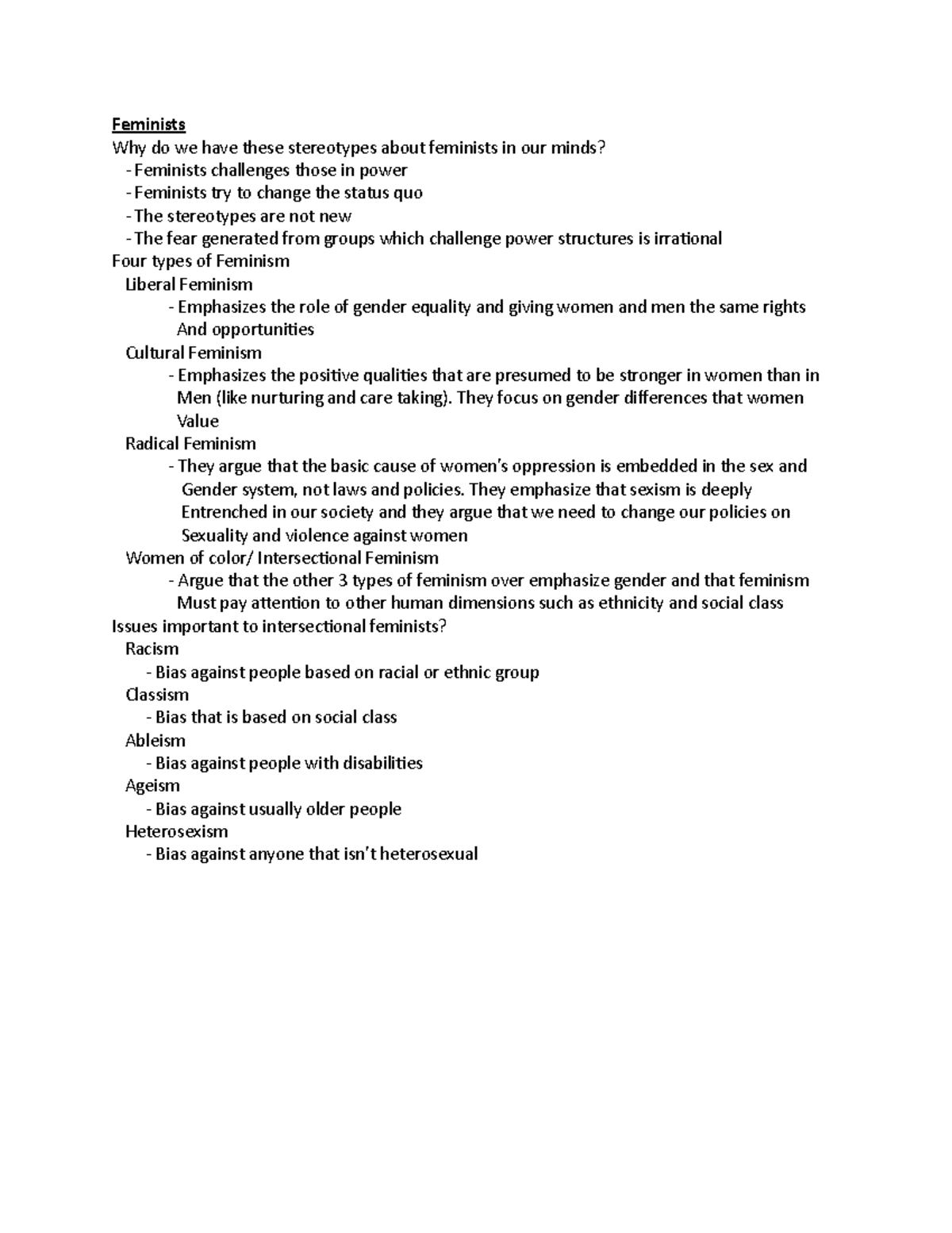 GEN 101 WEEK 3 - Professor Onea's notes - Feminists Why do we have ...