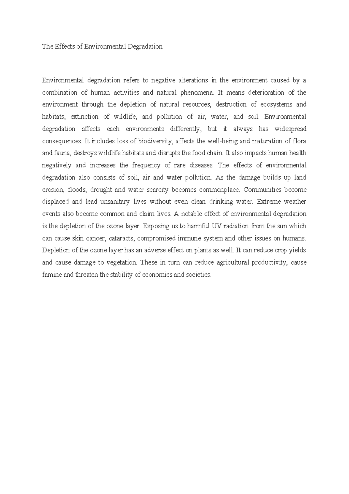 The Effects of Environmental Degradation - The Effects of Environmental ...