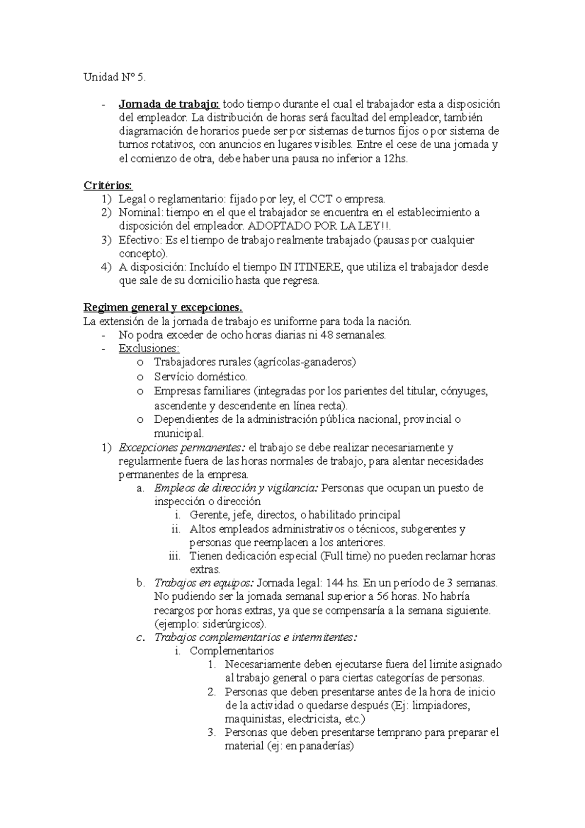 Derecho Laboral - Unidad N 5 - Unidad 5. Jornada de trabajo: todo ...