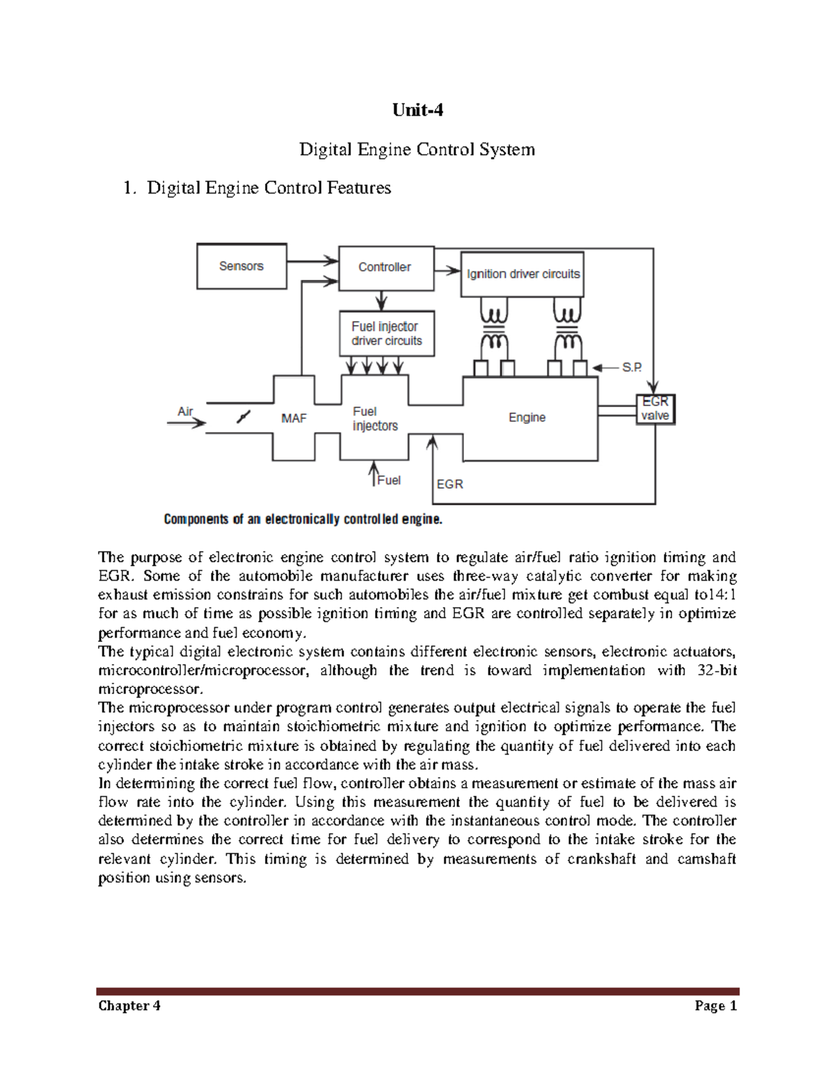 Unit-4 - Automotive electronics - Unit- 4 Digital Engine Control System ...