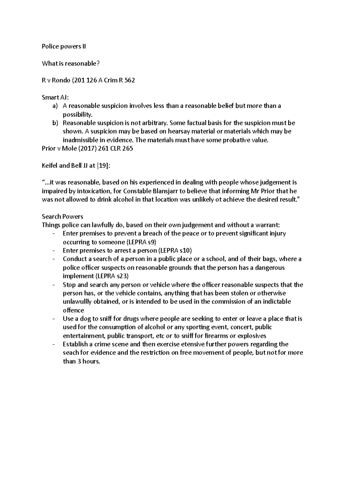 Police Powers Law Examples