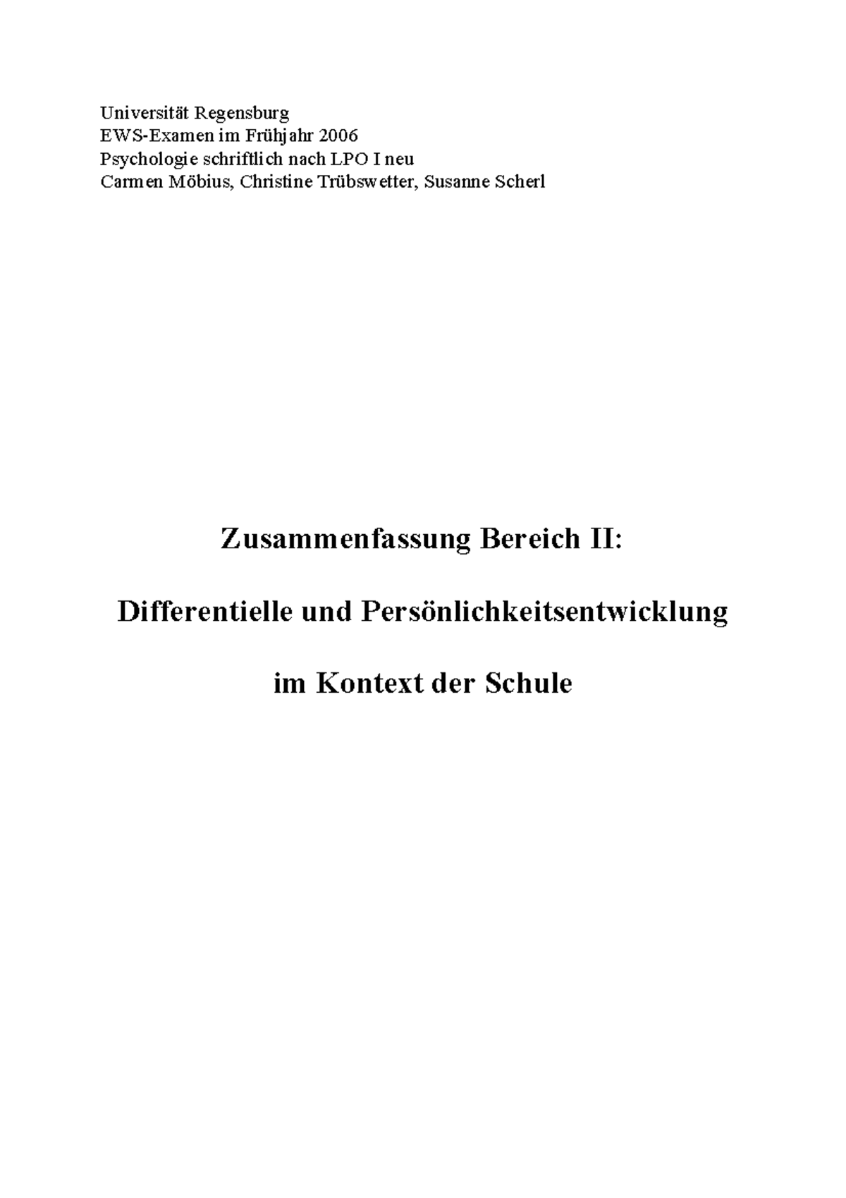 Ews Examen Uni Regensburg