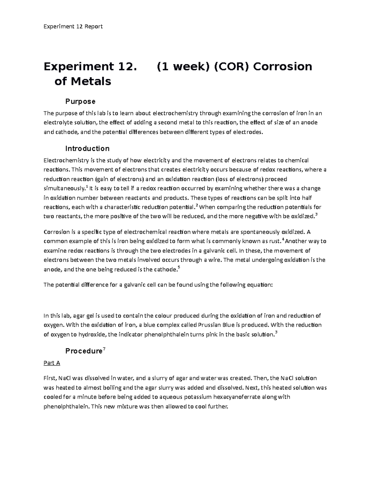 corrosion of metals experiment lab report