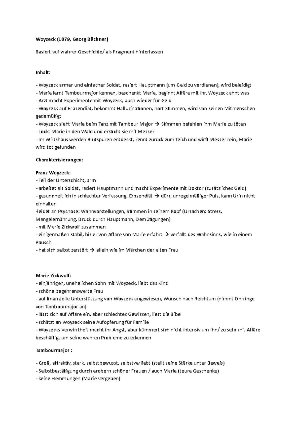 Georg Büchner Woyzeck Zusammenfassung Woyzeck Georg Büchner Zusammenfassung - Woyzeck (1879, Georg Büchner