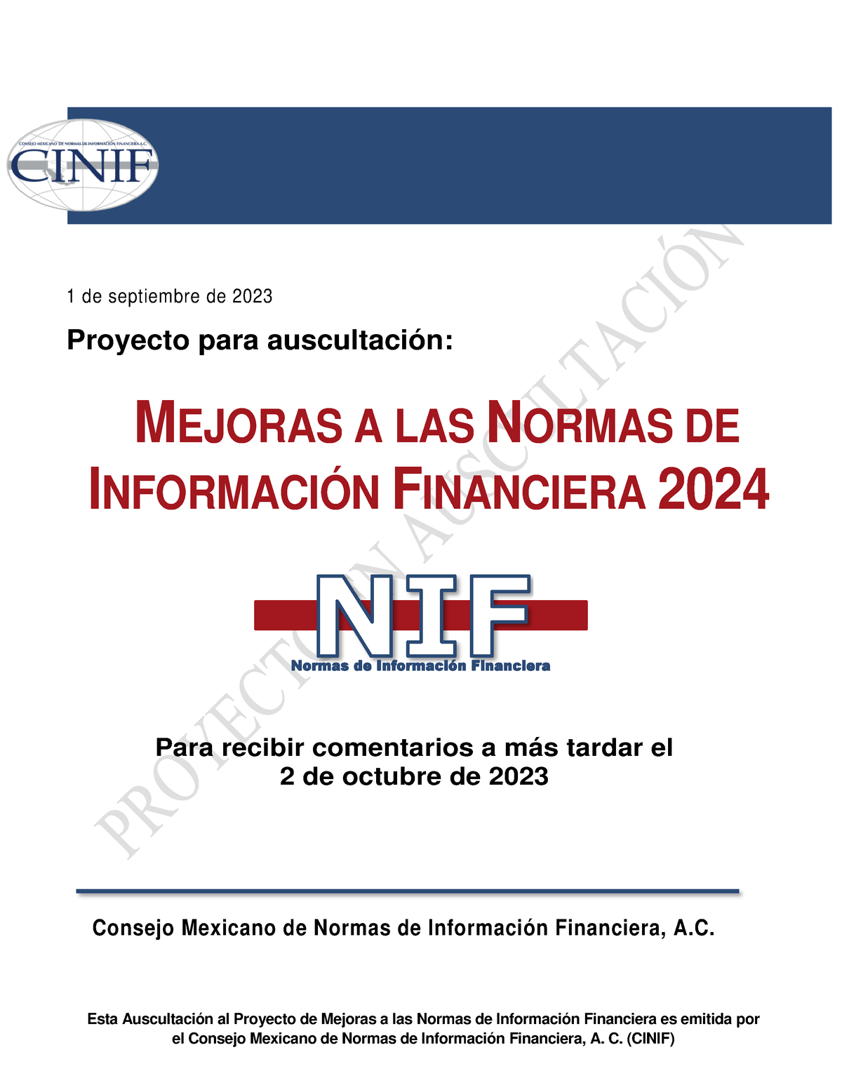 Mejoras NIF 2024 Proyecto PARA Auscultacion Esta Auscultación al
