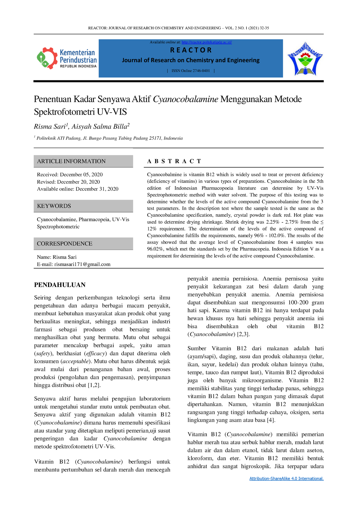 11 91 1 PB - Jurnal Edukasi - REACTOR: JOURNAL OF RESEARCH ON CHEMISTRY ...