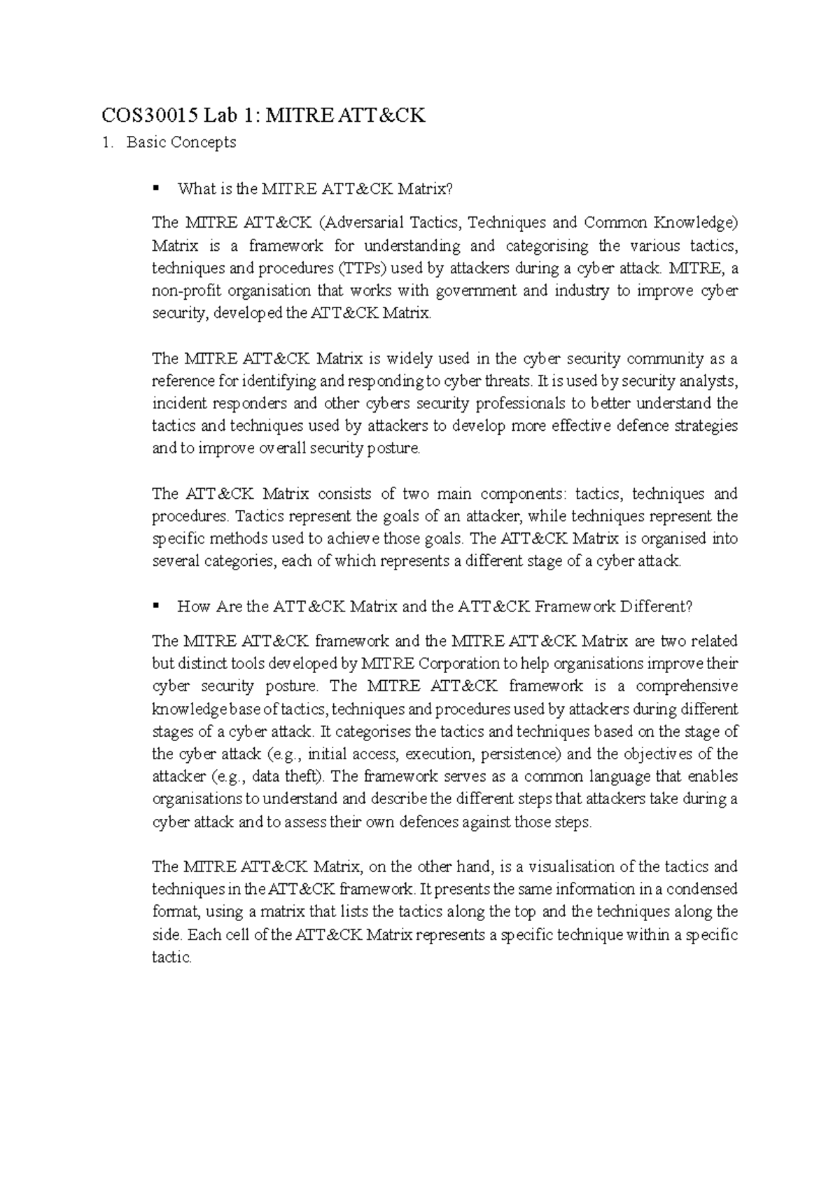 Lab 1 Mitre ATT&CK Navigator-1 - COS30015 Lab 1: MITRE ATT&CK Basic ...