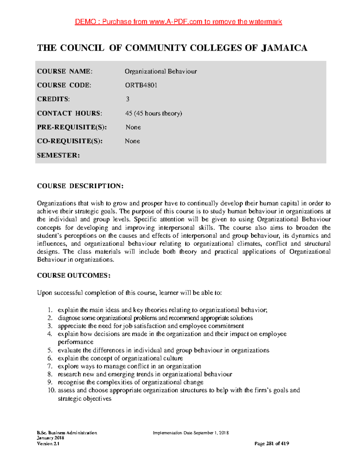 OB Couse Outline - Studying for examination - B. Business ...